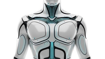 Sleek futuristic robot torso with glowing blue circuits representing artificial intelligence and advanced technology.