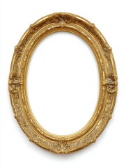Fototapeta premium Antique Oval Gold Frame: An antique gold oval frame, an exquisite piece of art, showcasing elegance and historical value.