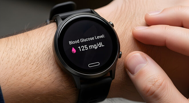 Close Up of a Person Checking Fitness Metrics on Smartwatch Display with Heart Rate Notification on a Digital Screen