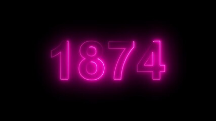 1874 Glowing Neon Line Text Animation, Powerful Abstract Neon Number Design in Stunning 4K Highlighting the Iconic and Important Year important date 1874.