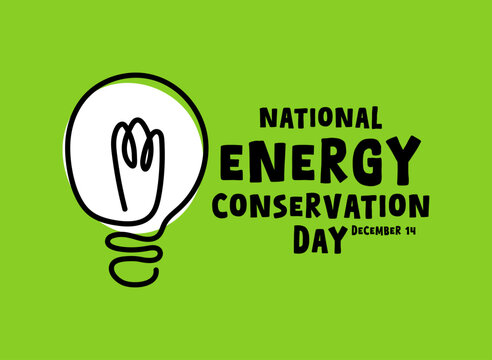 December 14. National Energy Conservation Day. Light bulb icon. Green background. Banner, card, background.