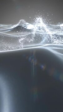 Fluid magnetic field interference creating wavy light distortion and shimmering particle effects across an expanding neutral gray field empty space, loopable, background