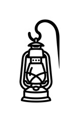 Vintage oil lantern line art evokes nostalgia, perfect for rustic or camping themes