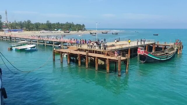 Saint Martin Wooden Jetty Over Turquoise Blue Water