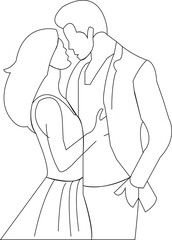 Romantic Couple Hug Line Art Drawing