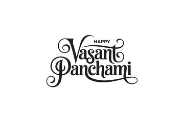 Elegant Vasant Panchami Typography – Black Calligraphy, Festival Lettering & Decorative Vector Design