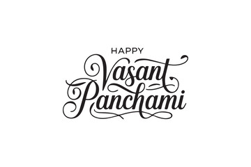 Elegant Vasant Panchami Typography &ndash; Black Calligraphy, Festival Lettering & Decorative Vector Design