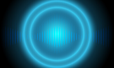 blue wave frequency graphic with circle blue ring glow neon light around cyberspace abstract high technology background