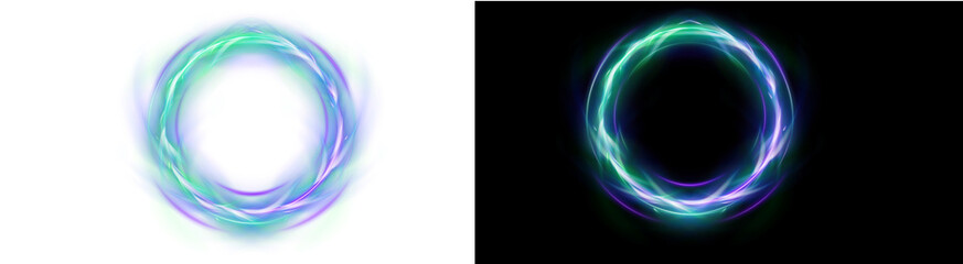 PNG image of Luminous rings of swirling light in vibrant hues of blue green and purple create a...