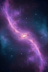 A breathtaking curved nebula glowing in vibrant shades of purple and blue, stretching like a cosmic arc across the deep star-filled sky.