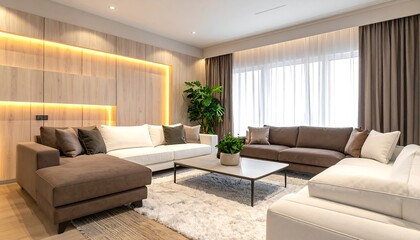 Upscale living room showcasing modern furniture & elegant design