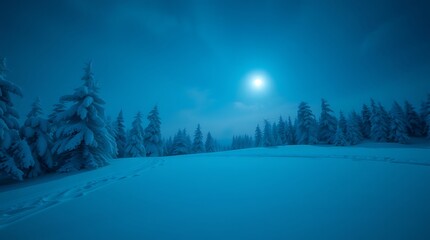Fototapeta premium winter landscape with snow at night