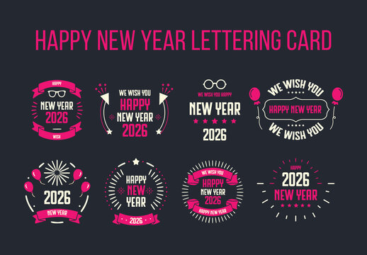 Happy New Year Lettering Badge & Emblem Set