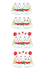 梅の花と稲穂と白狐のアイコンセット