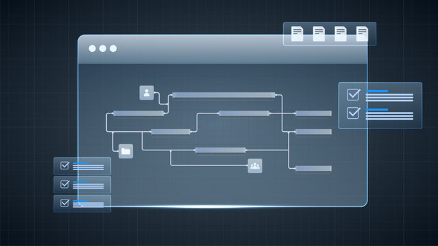 Project management dashboard flowchart timeline. project management, data analysis, and process optimization.