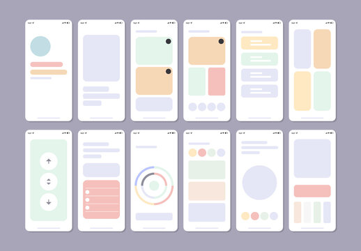 Set of Low Fidelity Mobile App Wireframe Screens Design