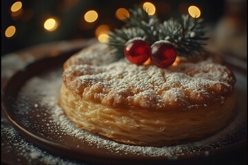 Flaky Pastry, Powdered Sugar, Christmas Garnish