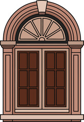 Traditional arched window illustration with decorative fanlight