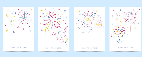 Fototapeta premium Color hand drawn firework background for party new year celebration