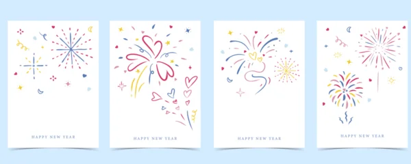 Fototapeten Pony Color hand drawn firework background for party new year celebration  © piixypeach