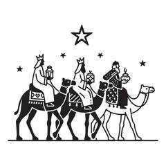  The Three Wise Men, Journeying to Bethlehem Bearing Gifts and Following the Star.