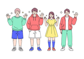 Diverse Group of Happy Young People Waving Hello 