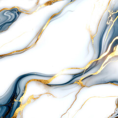 Luxury White Marble Texture Background with Deep Blue Swirls and Gold Veins. Abstract Fluid Art Design for Wedding Invitations, Wallpapers, and Elegant Packaging Templates.