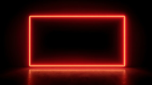 Neon Red Rectangle: A vibrant, neon-red rectangular frame glows brightly against a dark background, the smooth, even light creating a stark contrast, an emblem of modern design.