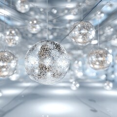 Silver Disco Balls Hanging In A Modern Interior