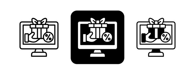 Loyalty Program  Solid color and black line drawing vector illustration set