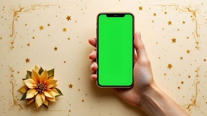 Green screen smartphone on Christmas Background