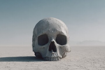 Large Gray Skull in a Desert Landscape
