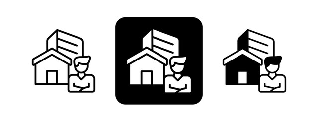 Homeownership  Solid color and black line drawing vector illustration set