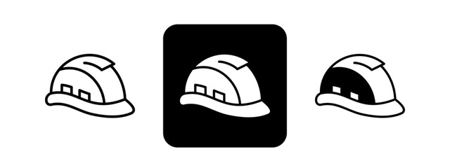 Safety Helmet  Solid color and black line drawing vector illustration set