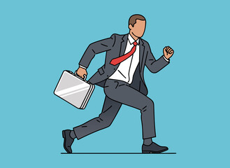 Businessman in suit running fast with briefcase to meet deadline