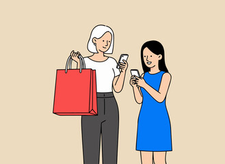 Women using smartphones for shopping, modern retail lifestyle
