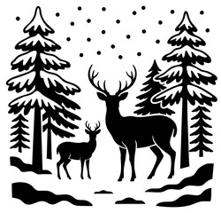 Reindeer And Pinetrees