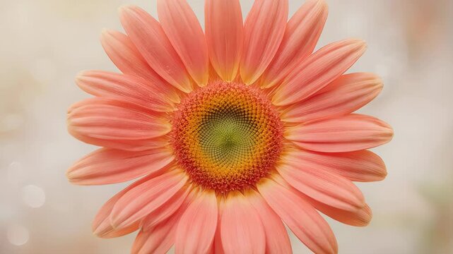 Close up of a vibrant peach gerbera daisy with soft background