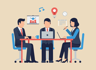 Business team collaborating, working on project in modern office