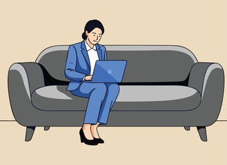 Businesswoman working on laptop while sitting on sofa at home