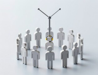 White figures circle around headset icon antenna
