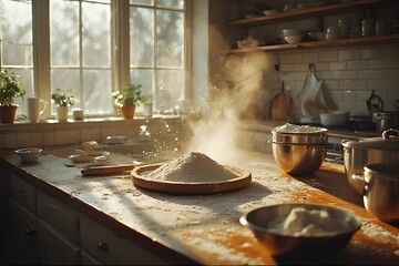 Flour Dust in a Sunlit Kitchen