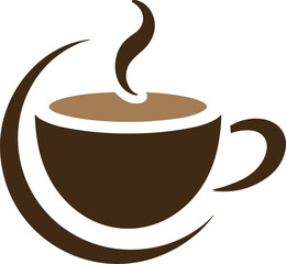Coffee cup logo, minimalist design, hot drink icon, steam swirl vector, café branding, espresso symbol, beverage graphic, warm mug, stylish illustration, coffee art