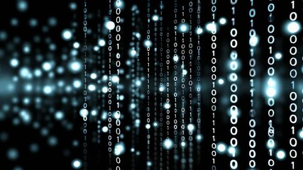 Abstract digital background depicting streams of binary code and glowing particles. Perfect for illustrating concepts related to data, programming, and computer science. - Powered by Adobe