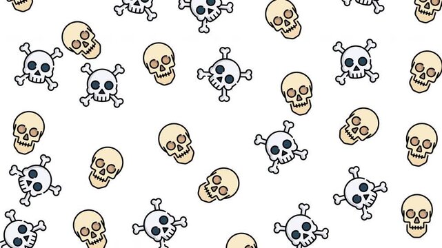 A seamless skull and crossbones pattern animation with a transparent background. Perfect for Halloween themes, motion graphics, overlays, stickers, digital design, and spooky visual projects.