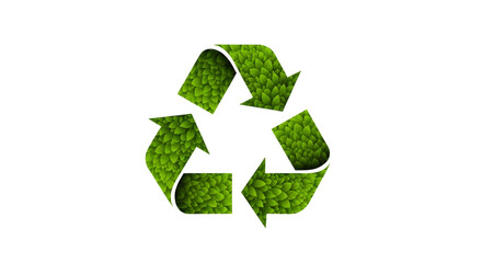 Green recycle symbol with grass texture isolated on transparent background