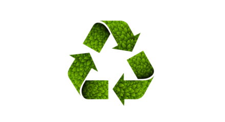 Green recycle symbol with grass texture isolated on transparent background