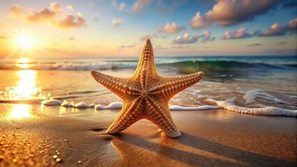 Fototapeta na wymiar Rare Starfish Unfurls on Warm Summer Sand