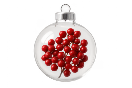 Christmas ornament with red berries transparent background