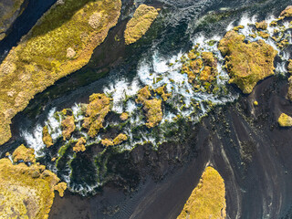 Aerial view around the Fossabrekkur falls - Burfell Mountain - Iceland